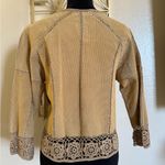 SMH Boutique Leather Blazer Boho Vintage Knit Long Sleeve Jacket Women’s Small Tan Photo 3
