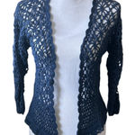 LINK Women Cropped Cardigan Top S Blue Knit Crochet Open Front Boho‎ Cottagecore Photo 0