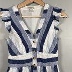 Point Sur J Crew Blue Striped Linen Front Button Blue Summer Midi Dress Size 4P Photo 1