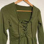 Forest Green Lattice Lace Up Long Sleeve Jersey Knit Body Suit Size M Size M Photo 1