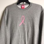 Pink stuff gray pullover with breast cancer awareness pink bow logo size medium Photo 1