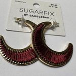 BaubleBar Sugar Fix  Pierced Earrings Gold Tone Maroon Red Half Moon Hoop NWT Photo 1