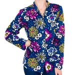 Vera Bradley Blue & Magenta Floral Animal Print Front Button Blouse Photo 0