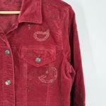 Chico's  Red Velvet Jean Jacket Womens Size 1 (8/10) Embroidered Holiday Boho Photo 2