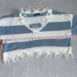 SheIn  White Blue Stripe Cropped Distressed Sweater Sz Sm Photo 4