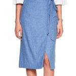 Banana Republic Blue Midi Linen Wrap A-Line Skirt Photo 0