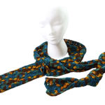 Crocheted Long Skinny Scarf Multicolor Brown Blue Gold Y2K Boho Speckled Artsy Photo 0