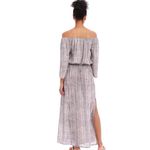 LASCANA Gray White Tie Dye Maxi Dress Carmen Neck Smocked Waist Slit Boho Sz M Size M Photo 7