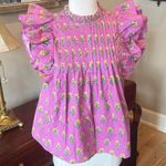 Ultramarine Bella Top Purple Yellow Flowers Double Ruffle Sleeve Photo 0