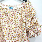 CeCe Cream Dainty Flowers Eyelet Off Shoulder Blouse Ruched Ruffle Half Sleeves Photo 2