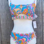 Cupshe  Woman’s Reversible Two Piece Bikini 70s Vibe Paisley Floral & Waves Sz L Photo 2