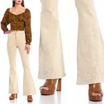 Chelsea and Violet NWT  Flare Jeans Size 26 Embroidered Floral Beige Boho High Rise Photo 3