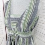 Kasper Linen Striped Tie Waist Sleeveless Tank Top Shirt Green Blue 8 Photo 5