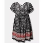 Torrid Black Pink Mini Challis Short Sleeved Tiered Pockets Flare Dress Size 1X Photo 4