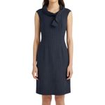 Classiques Entier  Check Sheath Dress Bow Neck Gray Brown Size 6 Photo 2