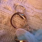 Blue Fluffy Owl Pom Keychain with Glitter Ears Gold Photo 2