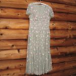 Mac Duggal  35104 Green Multicolor Embroidered V Neck Cap Sleeve Midi Dress Photo 5