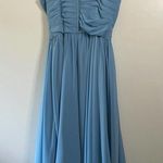 Mori Lee Vintage Baby Blue Chiffon Pleated Midi Strapless Dress Photo 1