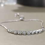 Bolo Bracelet Sterling Silver JWBR Diamond Accent Adjustable Station Sz 5 to 9 Photo 6