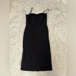 Dress the Population New  Alana black ruched midi dress with slit size L Photo 2