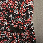 Loft  Dress Womens Size Small Velvet Trim Long Sleeve Keyhole Floral Cherry Berry Photo 3