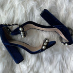 Qupid Heels woman's size 8 Blue Velvet Ankle Strap with Pearl Accents Photo 0