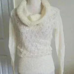 Ann Taylor Y2K  Loft Wool Blend Beaded Cowl Sweater | Cream & Silver | Size L Photo 0