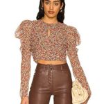 Bardot  Revolve Ruched Ditsy Floral Puff Shoulder Crop Top Blouse Size S Photo 0