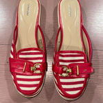 Lands End Red & White Stripe Slide on Sandals Size 10 Red Photo 0
