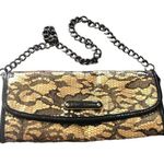 Betsey Johnson Royal Lace Clutch Black Gold Lace Snap Close Chain Handle Dresssy Photo 0