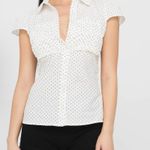 Princess Polly  Lyzbeth Ruched Button Up Top White Polka Dot Top size 4 Photo 1