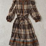 Vintage Silk Brown Checkered Dress Size 6 Photo 1
