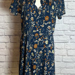 Nine Britton Women's XL Navy Floral Scalloped V-Neck Short Sleeve Dress Cottage Photo 0