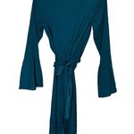 TOME Teal Bell Sleeve Tie Waist Keyhole Neckline Fit & Flare Midi Dress Size 6 Green Photo 4