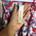 Monteau  Red Floral Lace-Up Deep‎ V-neck Ruffle Sleeveless Blouse M Photo 3