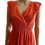 Monteau Linen Rayon Blend  Orange Cap Ruffle Sleeve Midi Maxi Dress Womens Small Photo 1