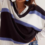 We The Free  Free People Tommi Striped Sweater Vest Black White Purple M Photo 0