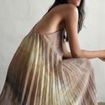 ZARA  maxi long flowy halter pleated brown beaded bohemian summer dress Photo 15