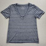 Lucky Brand Womens Top Size S Blue White Striped Classic V-Neck Short Sleeve Photo 0