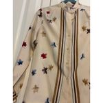 Vintage Womens Cream Leaf Print Button Up Blouse Shirt Long Sleeve Collar 7/8 Brown Size undefined Photo 3