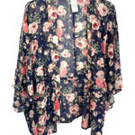Time & Tru One Size Kimono Shrug Open Blue Pink Floral Cover Up Tassels 815 Photo 0