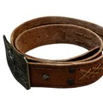 National Cowboy Hall Of Fame Brass Buckle Belt 100% Leather Size M Tan Photo 6