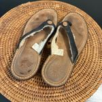 UGG  Brown and Black leather Flip Flops with Button Detail Photo 2