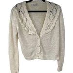 Vintage Off White Elegant Crochet Collar Coquette V Neck Cardigan Size M Photo 0