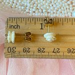 Vintage Gold Tone White Rose Carved Flower Stud Earrings Dainty Feminine Photo 4