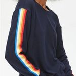 Michael Stars Women's Navy Blue Gigi Pullover with Stripe Trim Rainbow S Photo 1