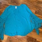 Chico's Teal Blue Long Sleeve Blouse w/ Cutout Detail Bell Sleeves Photo 0