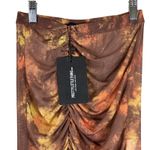 Pretty Little Thing NWT Mini Skirt Womens 2 Brown Tie-Dye Print Mesh Ruched Baddie Photo 4