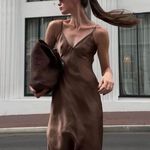 ZARA  dress fitted bodycon Brown Cutout Midi Party Wedding Coctail Photo 6