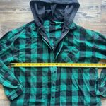 Risen Womens Frayed Hem Flannel Full Zip Hoodie Black/Green Streetwear Size Md Green Size M Photo 4